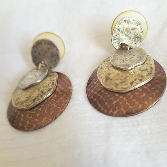 Gold Silver Copper Hammered Hoop Earrings - Picture 2 of 5